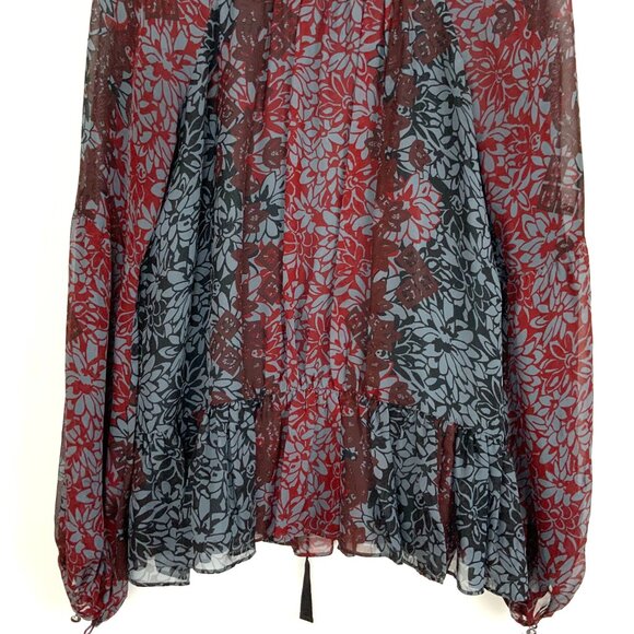 New Cinq a Sept Silk Chiffon Floral Tie Back Peplum Blouse Red Black Sz XS - Picture 5 of 16